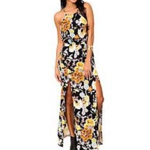 Miss KL Floral Halter Slit Maxi Dress - S